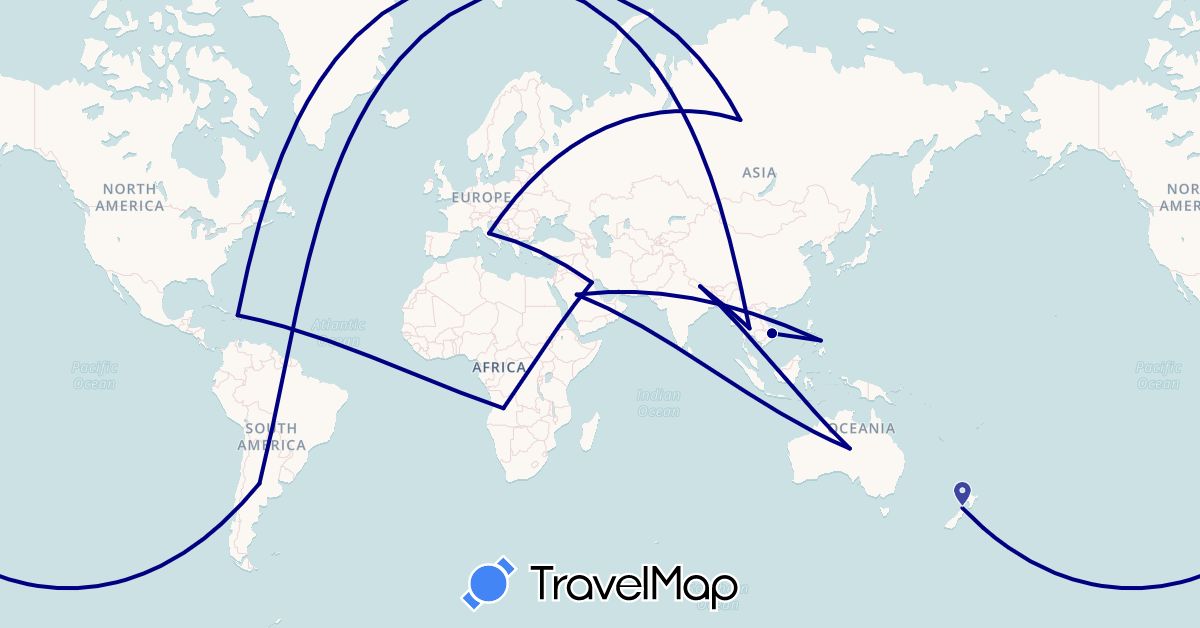 TravelMap itinerary: driving in Angola, Argentina, Australia, Haiti, Italy, Kuwait, Nepal, New Zealand, Philippines, Russia, Saudi Arabia, Thailand, Vietnam (Africa, Asia, Europe, North America, Oceania, South America)